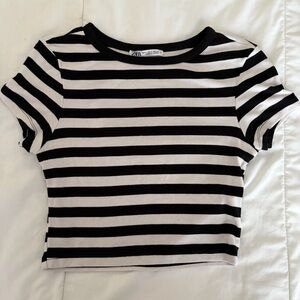 Zara Black and White Striped Crop Top